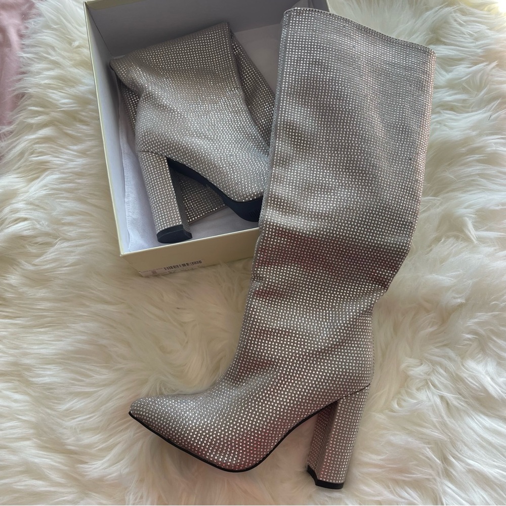 Silver bling knee high boots - Picture 3 of 7